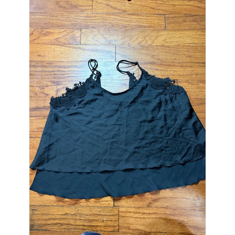 Intimately Free People Black Lace Trim Tiered Camisole Top Small